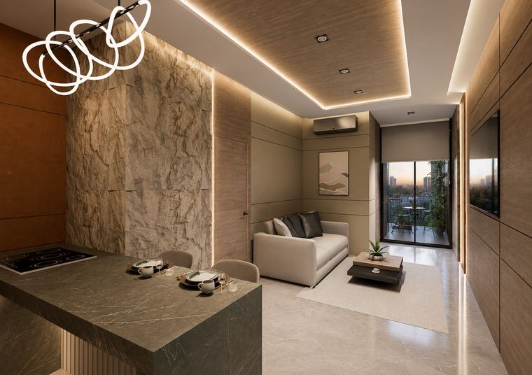 Departamento tipo 1 · sala y cocina, vista 4 de 4