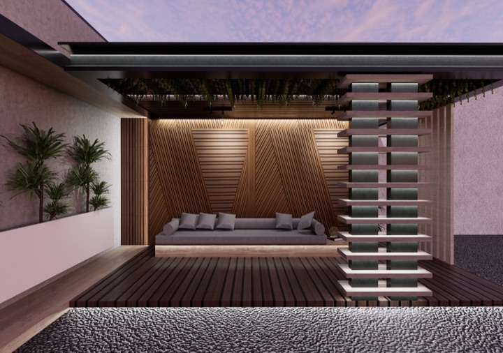 Terraza con pérgola y lambrín WPC · Villahermosa